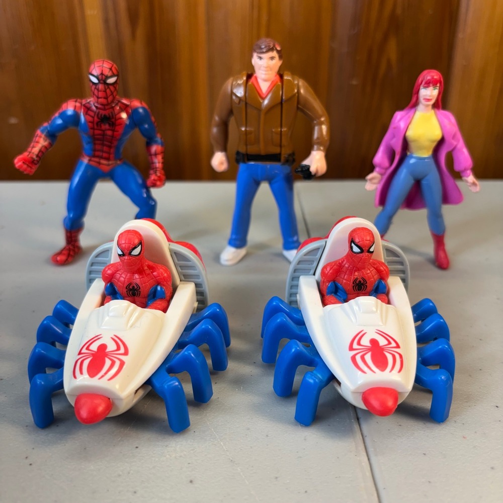 VTG 1995 McDonald's Marvel Spider-Man Action Figure Lot Peter Mary Jane Vehicles